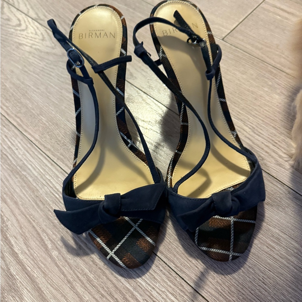 Alexandre Birman Navy and Brown Plaid Heels